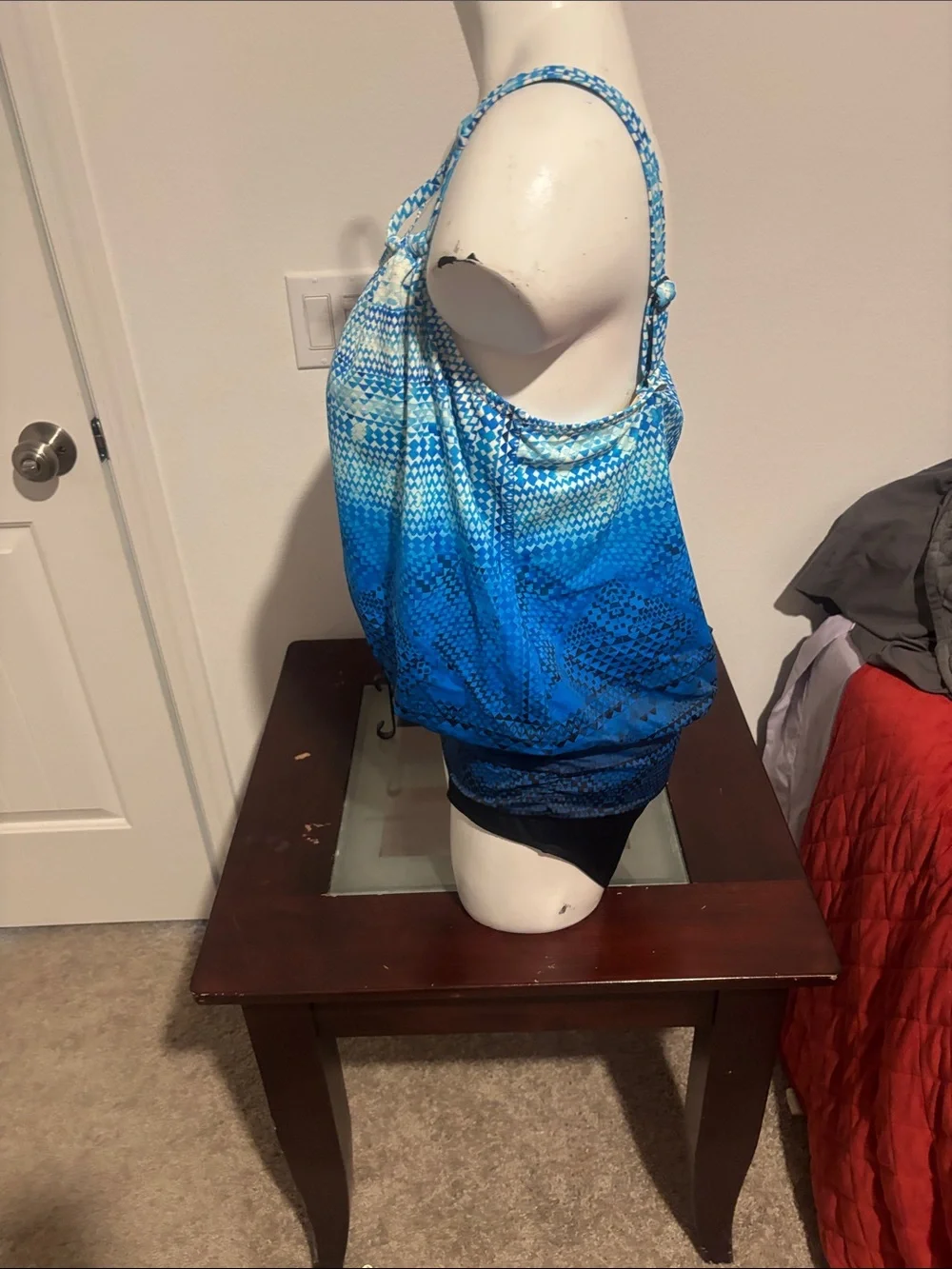 Swimsuits For All One Piece Blue Geometric Blouson Tankini Swimsuit Top – NEW
